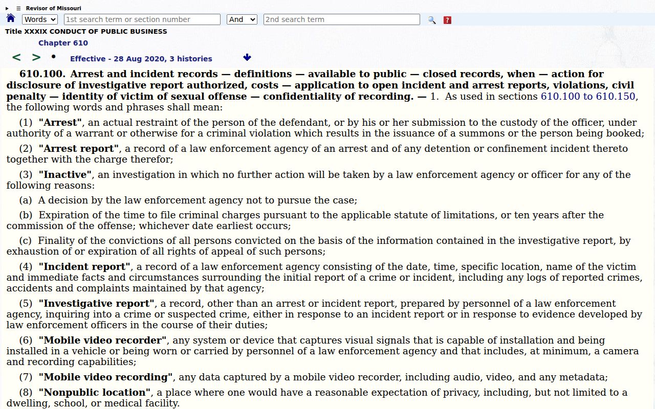 Holt County arrest records Missouri arrest and incident report law