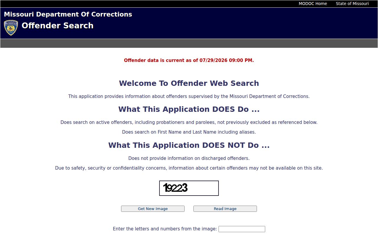 Holt County arrest lookup using MODOC Offender Search