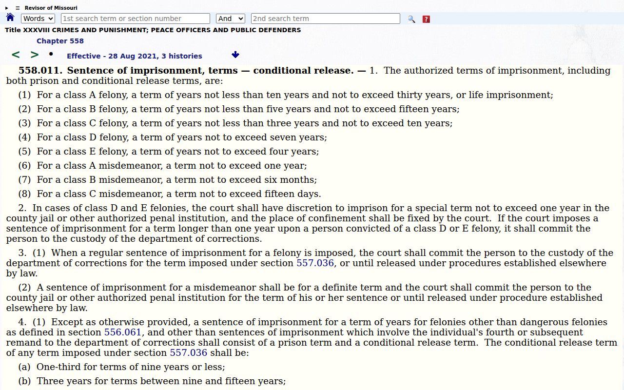 Holt County criminal court cases Missouri sentence classification statute