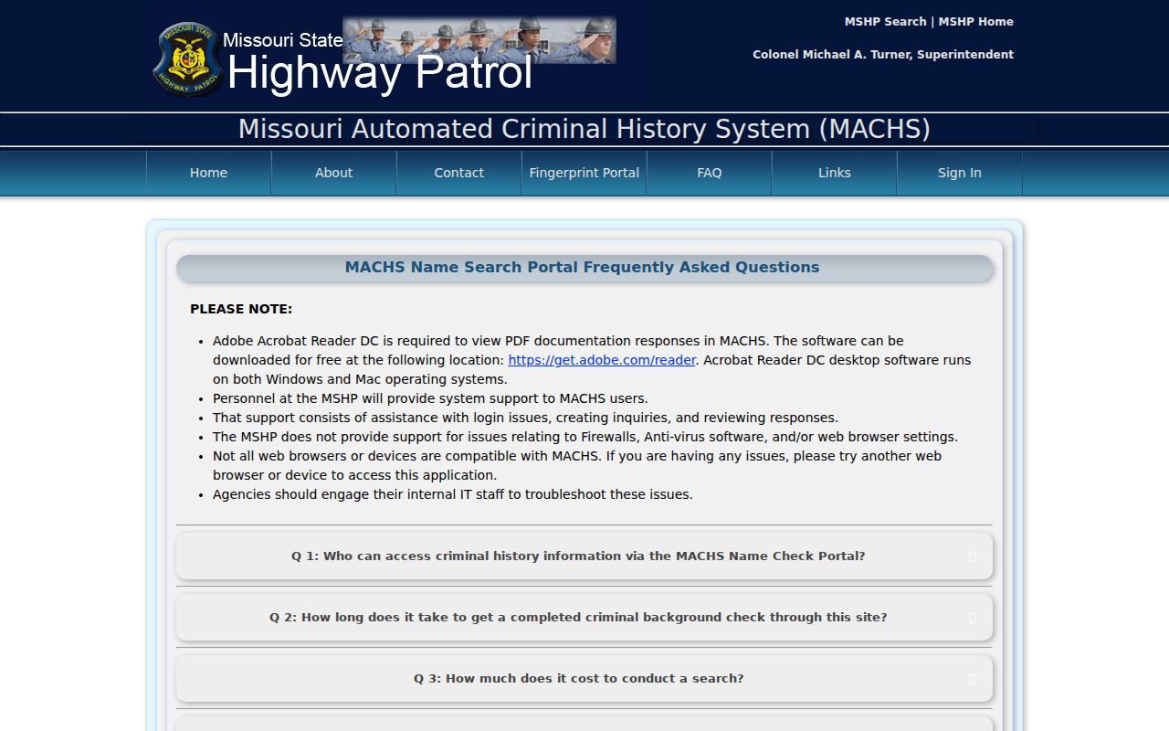 MACHS frequently asked questions about Missouri criminal history results